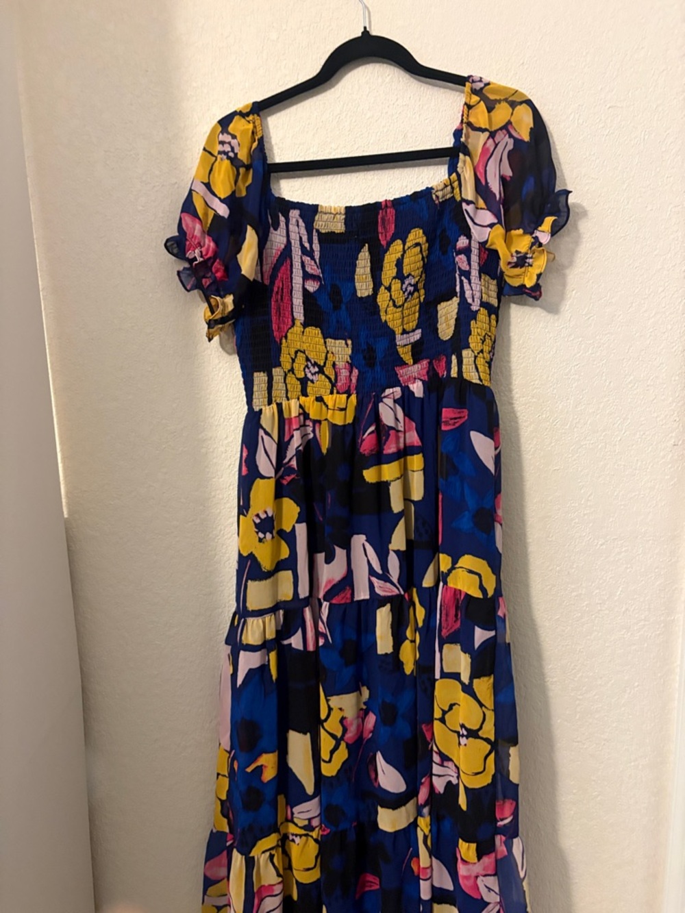 kathy ireland Navy Floral Smocked Maxi Dress with Yellow & Pink Accents - Picture 3 of 3